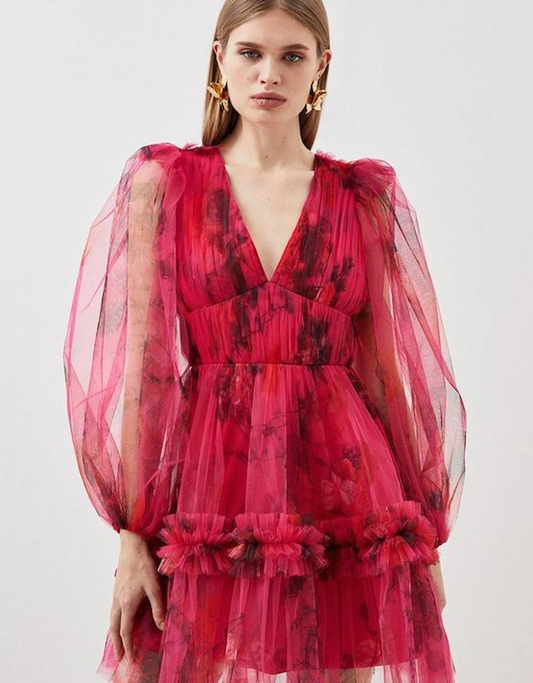 Floral Tulle Plunge Woven Mini Dress, 5 of 4