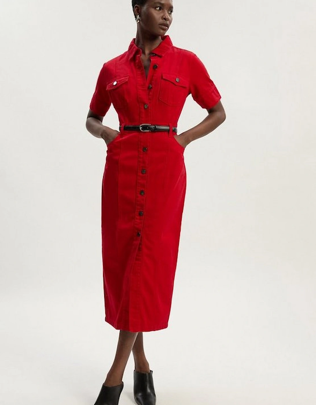 Petite Denim Short Sleeve Shirt Dress, 2 of 1