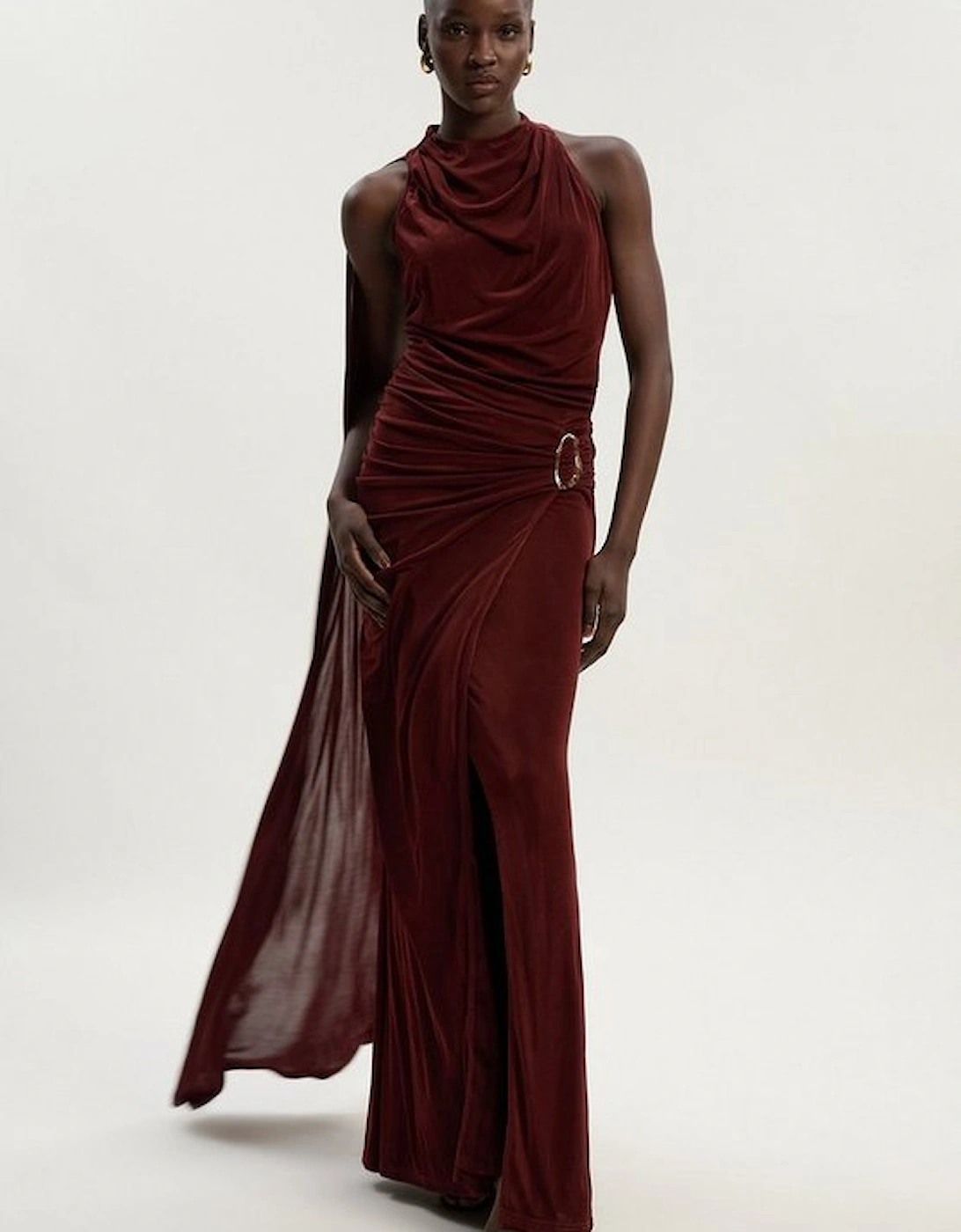 Premium Slinky Crepe High Neck Scarf Detail Maxi Dress, 2 of 1