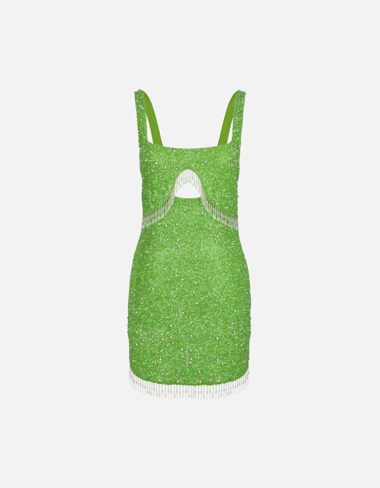 Artemis Green Beaded Tasseled Mini Dress – Daphne x Oceanus
