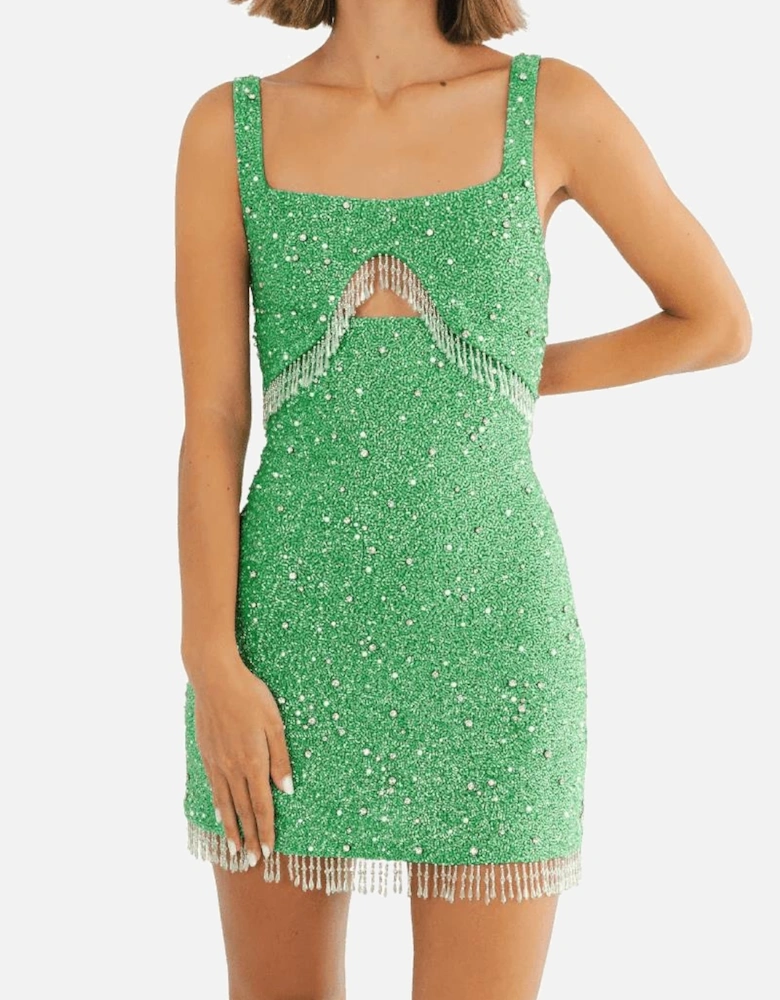 Artemis Green Beaded Tasseled Mini Dress – Daphne x Oceanus