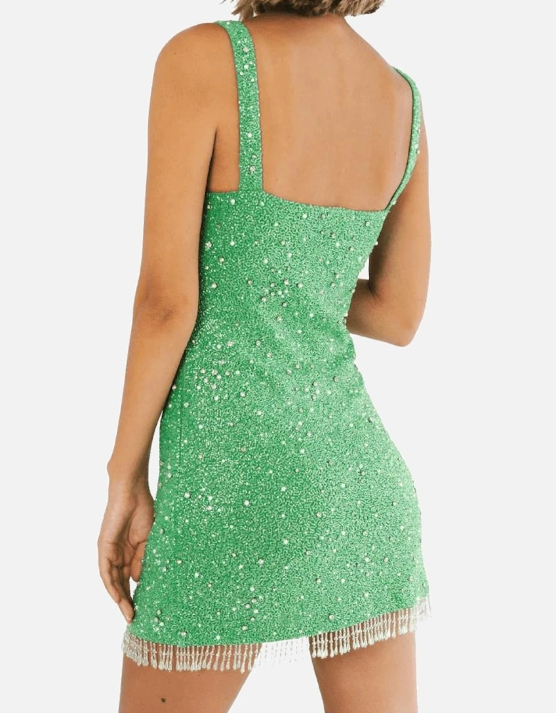 Artemis Green Beaded Tasseled Mini Dress – Daphne x Oceanus
