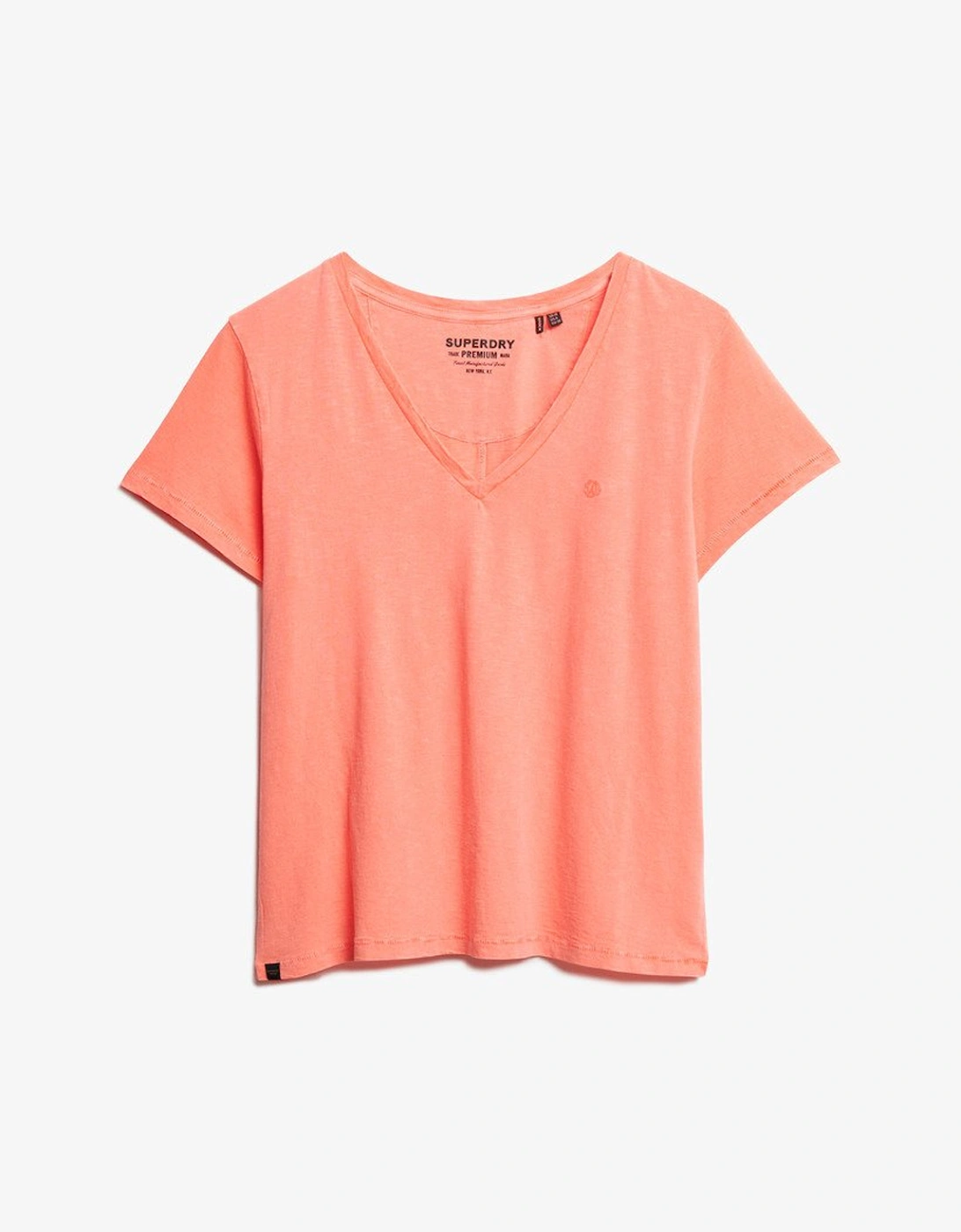 Women's Studios Slub Embroidered Vee Tee Fluro Coral, 3 of 2
