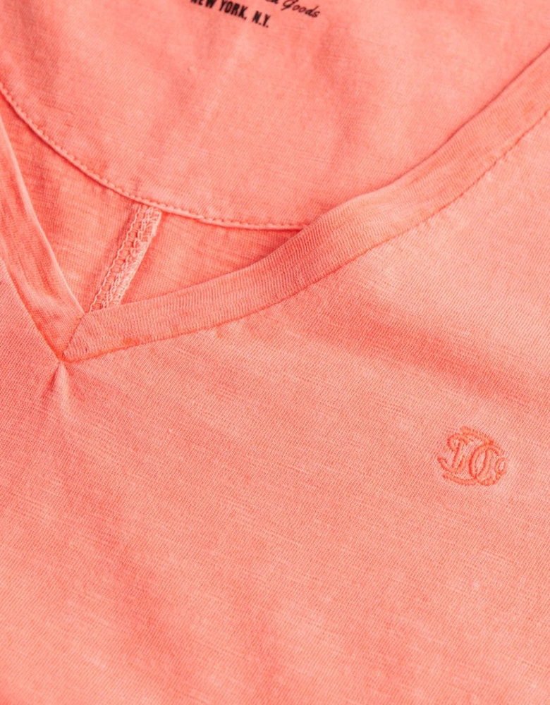 Women's Studios Slub Embroidered Vee Tee Fluro Coral