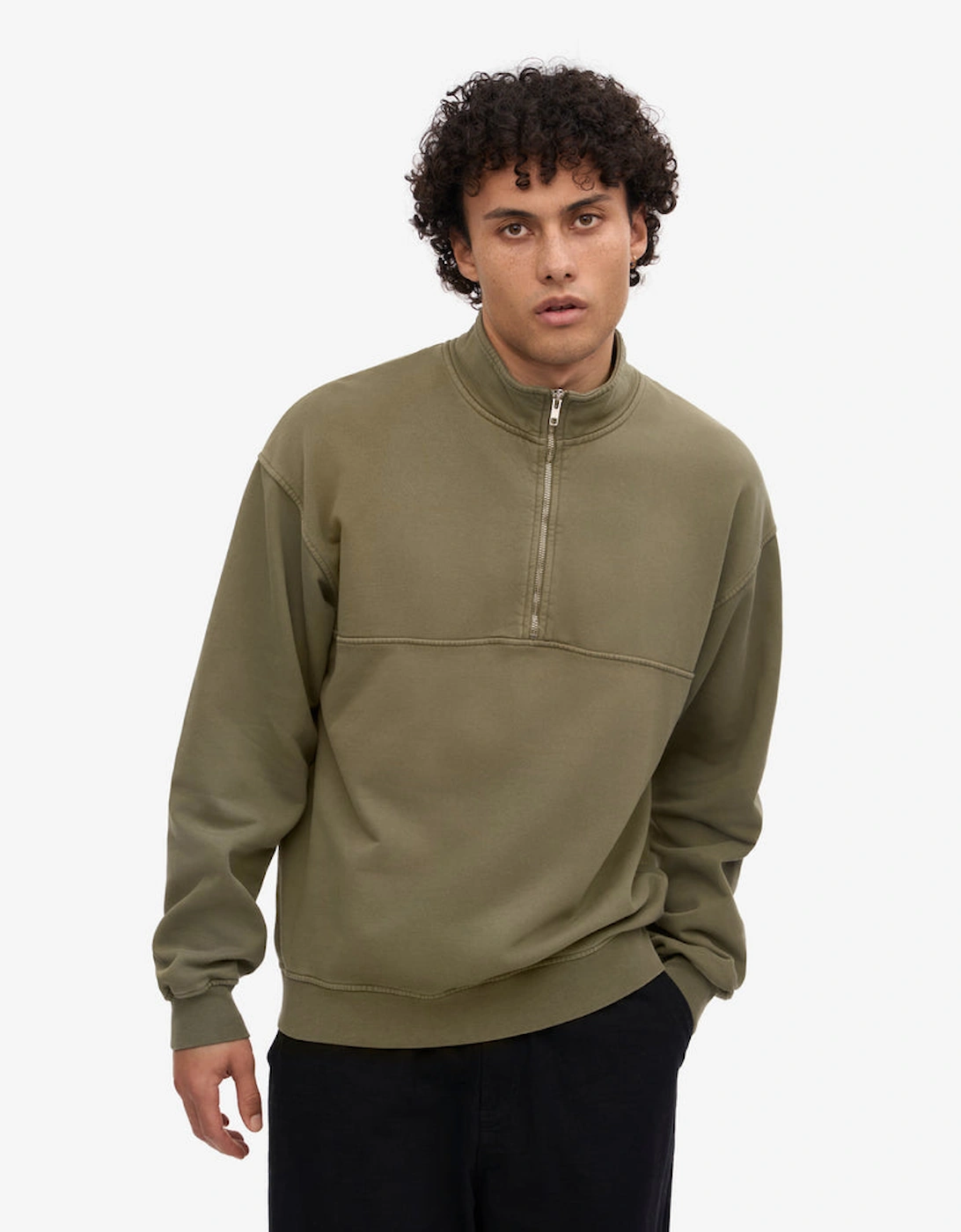 Colorful Standard Unisex Green Sweatshirt 1/4 Zip Organic Dusty Olive - Image 2