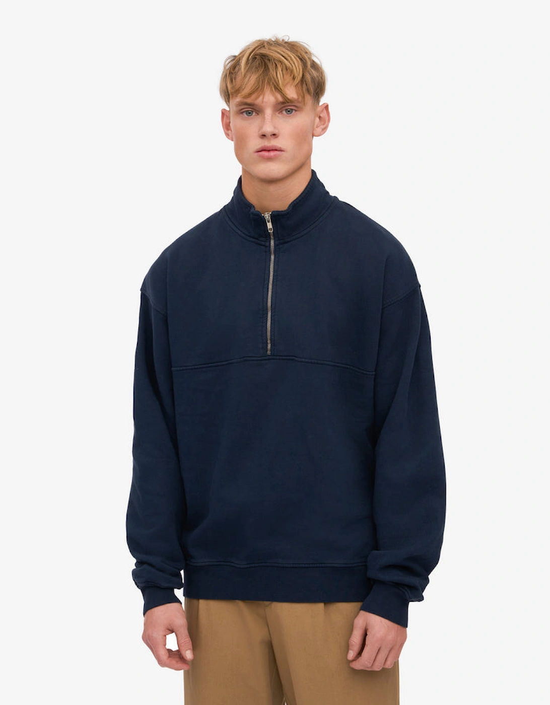 Colorful Standard Men's Navy Organic Quarter Zip Sweatshirt - Blue - Size M