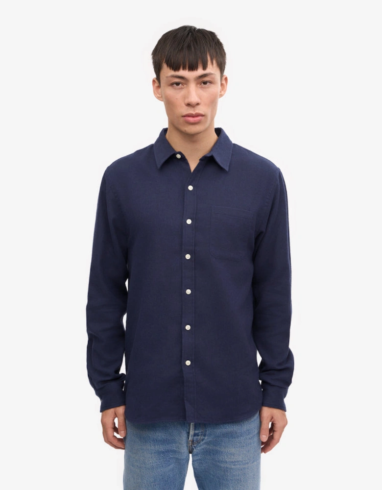 Colorful Standard Mens Organic Flannel Shirt - Navy Blue