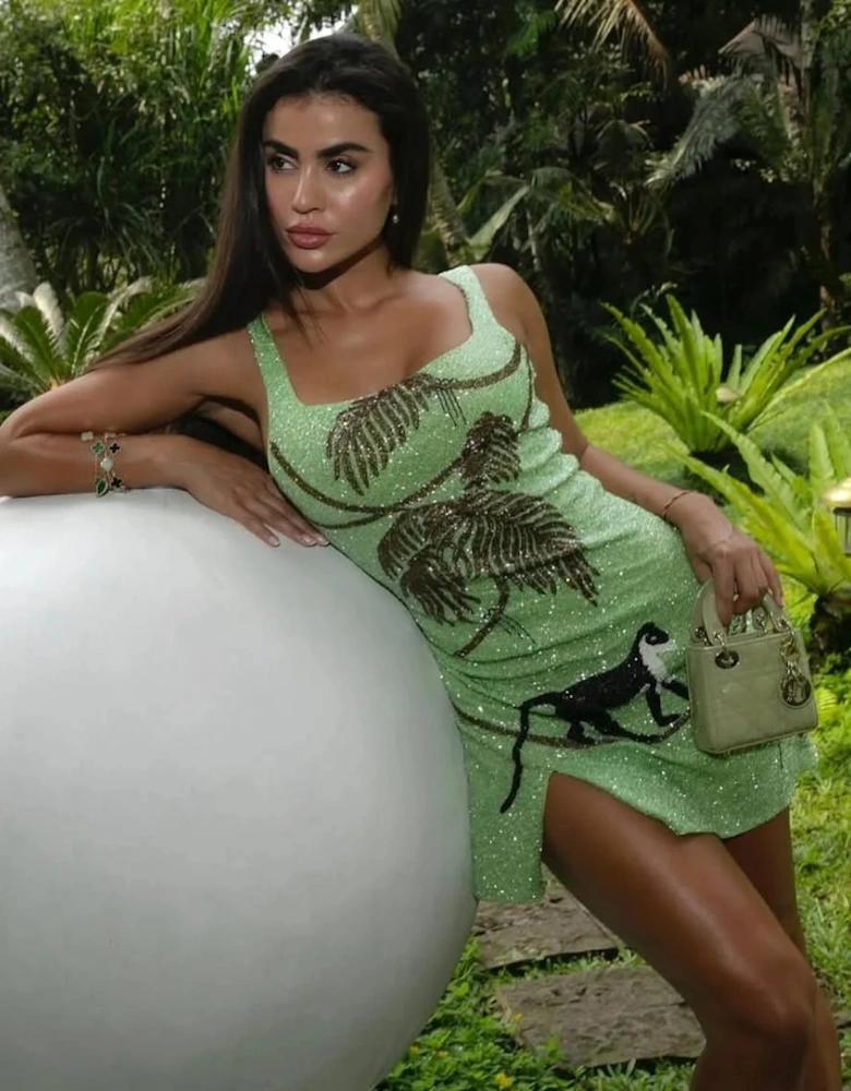 St. Barth Hand-Beaded Crystal Dress - Green