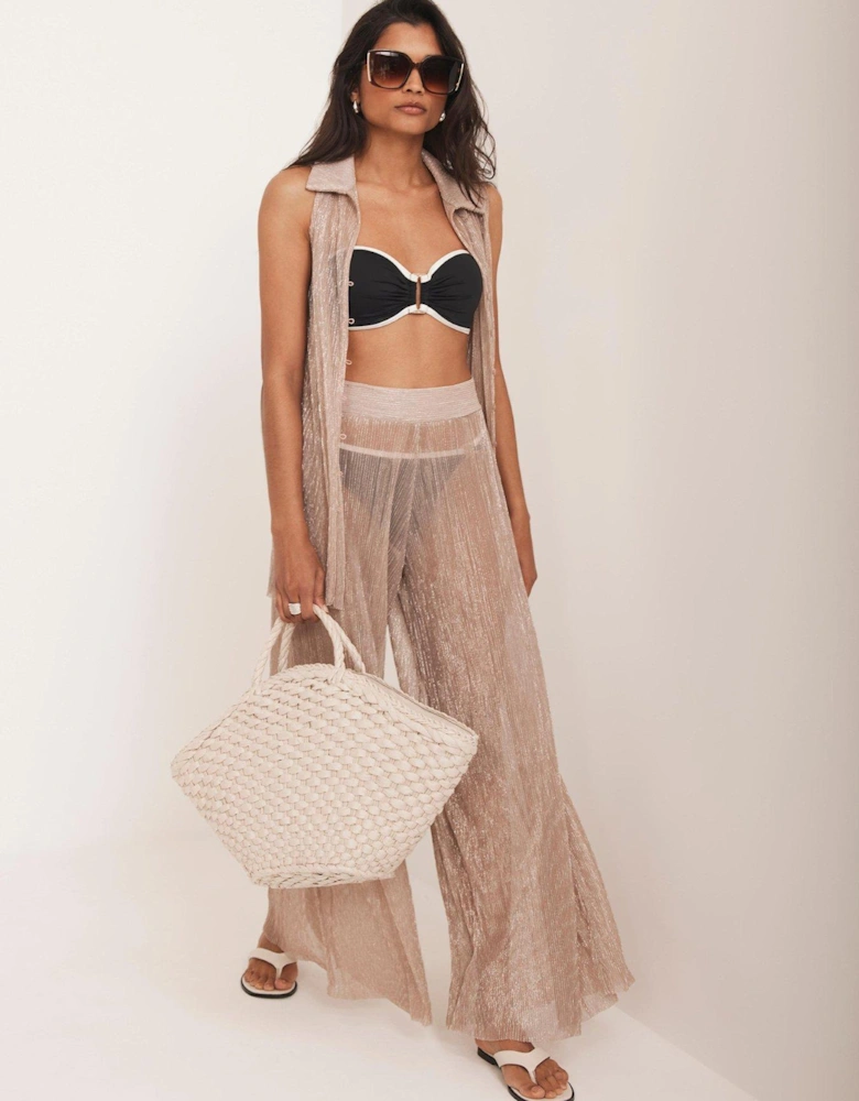 Metallic Top And Trouser Beach Set - Pink