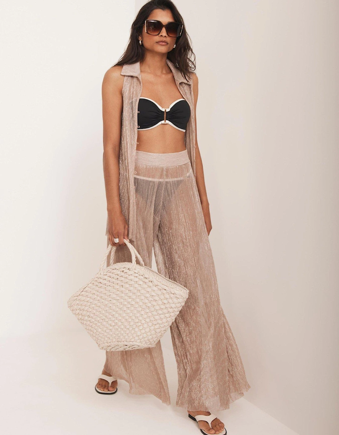 Metallic Top And Trouser Beach Set - Pink, 2 of 1