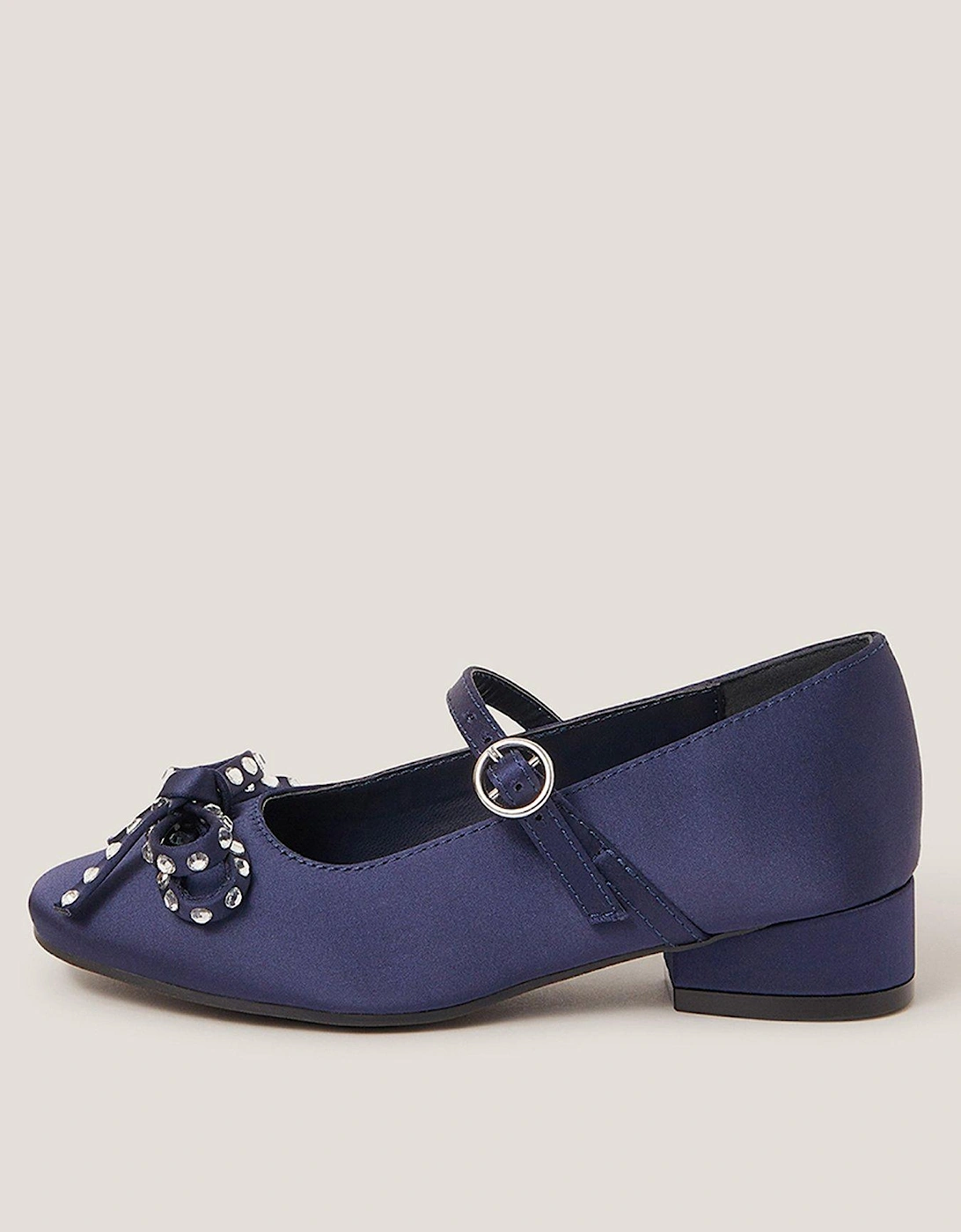Girls Diamante Bow Mini Heeled Shoes - Navy, 2 of 1