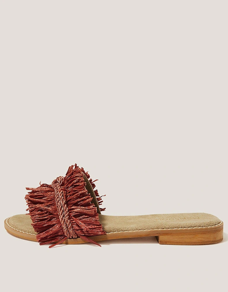 Rhia Leather Raffia Slide Sandals Orange