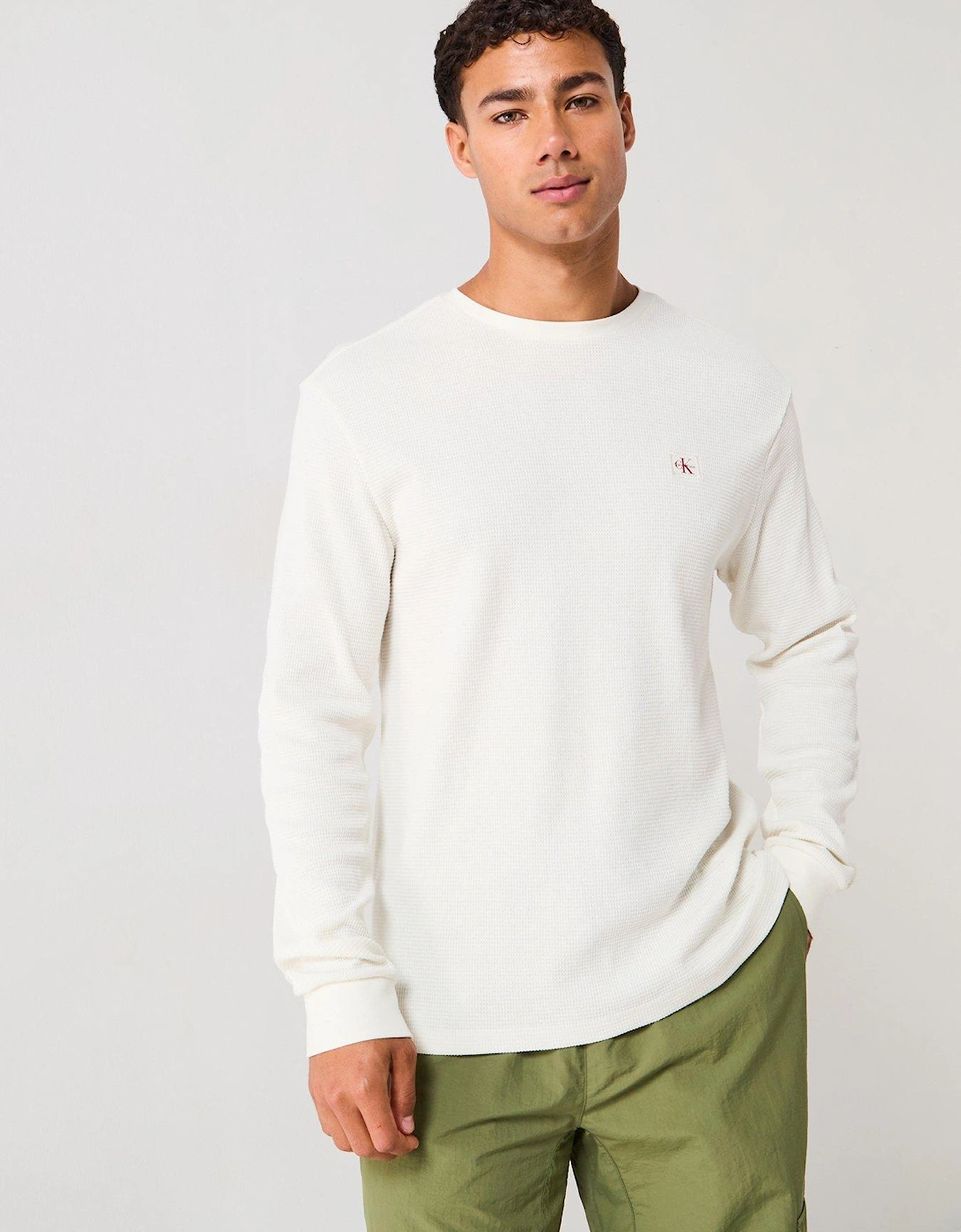 Left Chest Woven Badge Waffle Long Sleeve T-Shirt - Off White, 2 of 1