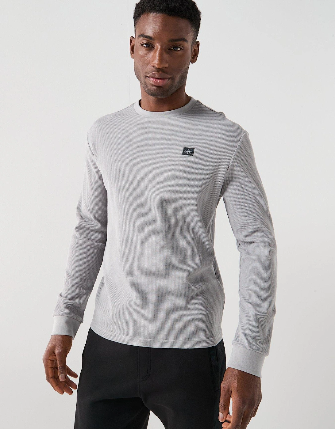 Left Chest Woven Badge Waffle Long Sleeve T-Shirt - Grey, 2 of 1