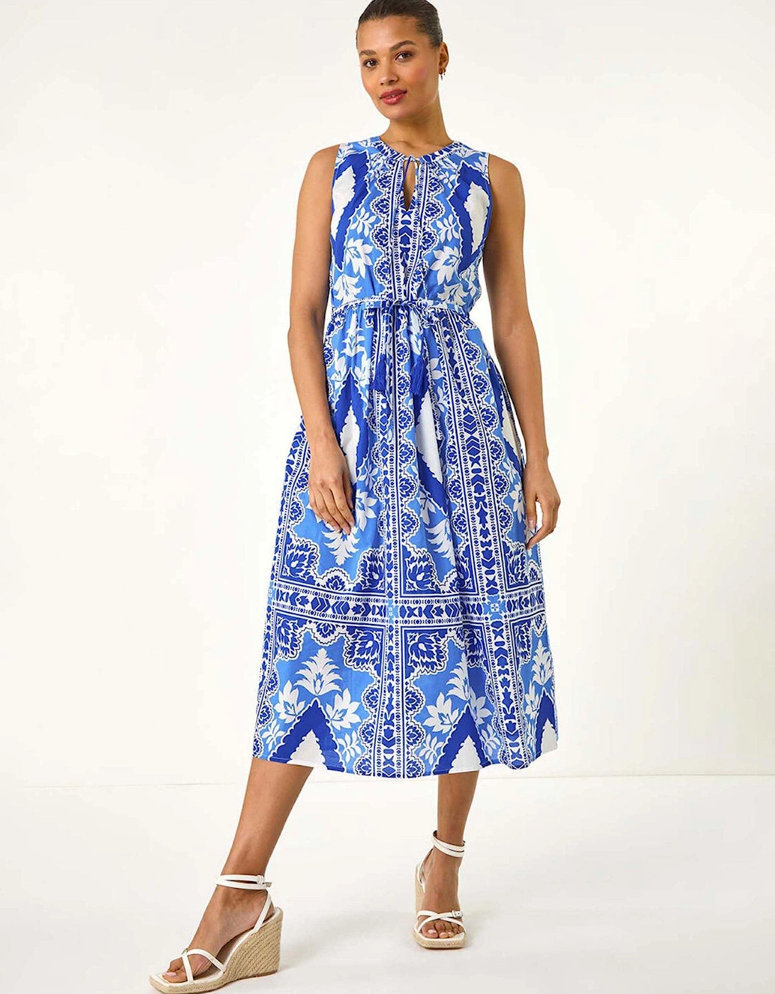 Abstract Halter Midi Dress - Blue, 2 of 1