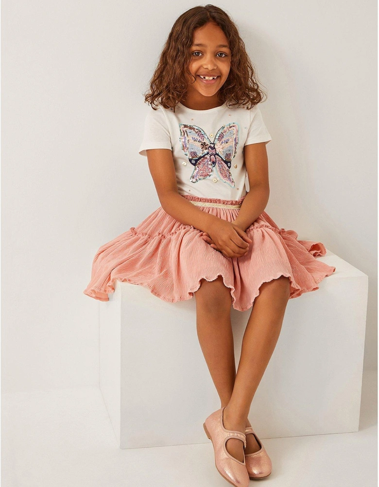 Girls Butterfly Poly Text Disco Dress - Pink