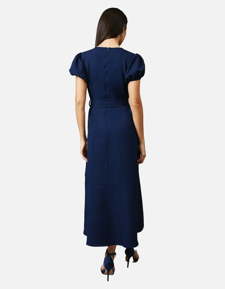 Womens/Ladies Piping Detail Puff Sleeve Midi Dress