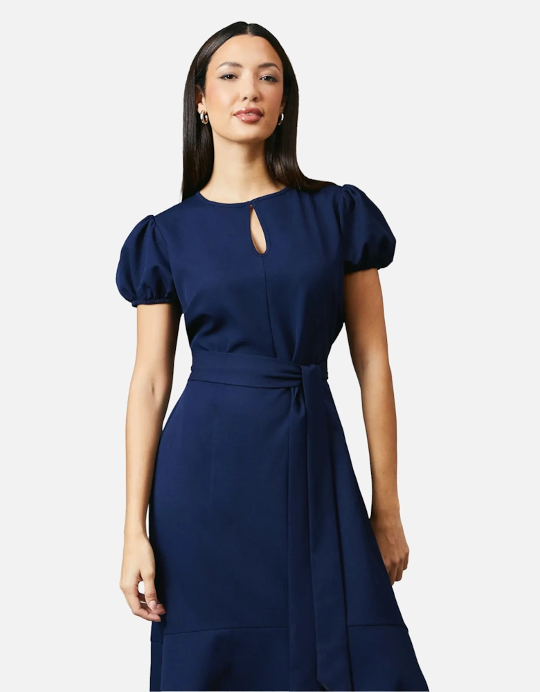Womens/Ladies Piping Detail Puff Sleeve Midi Dress