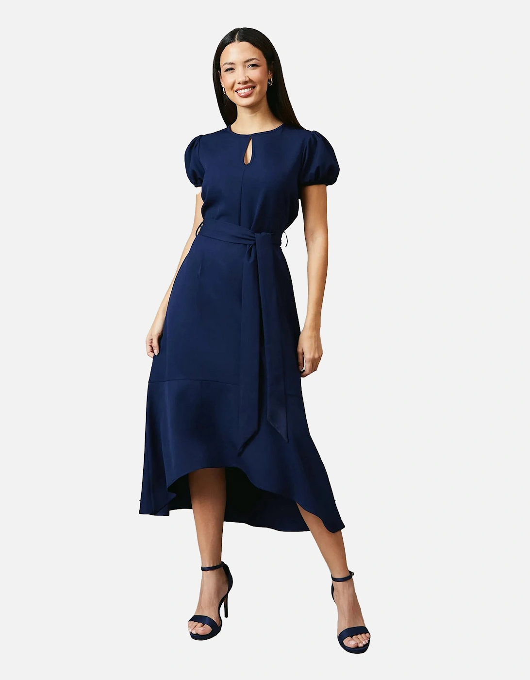 Womens/Ladies Piping Detail Puff Sleeve Midi Dress, 6 of 5
