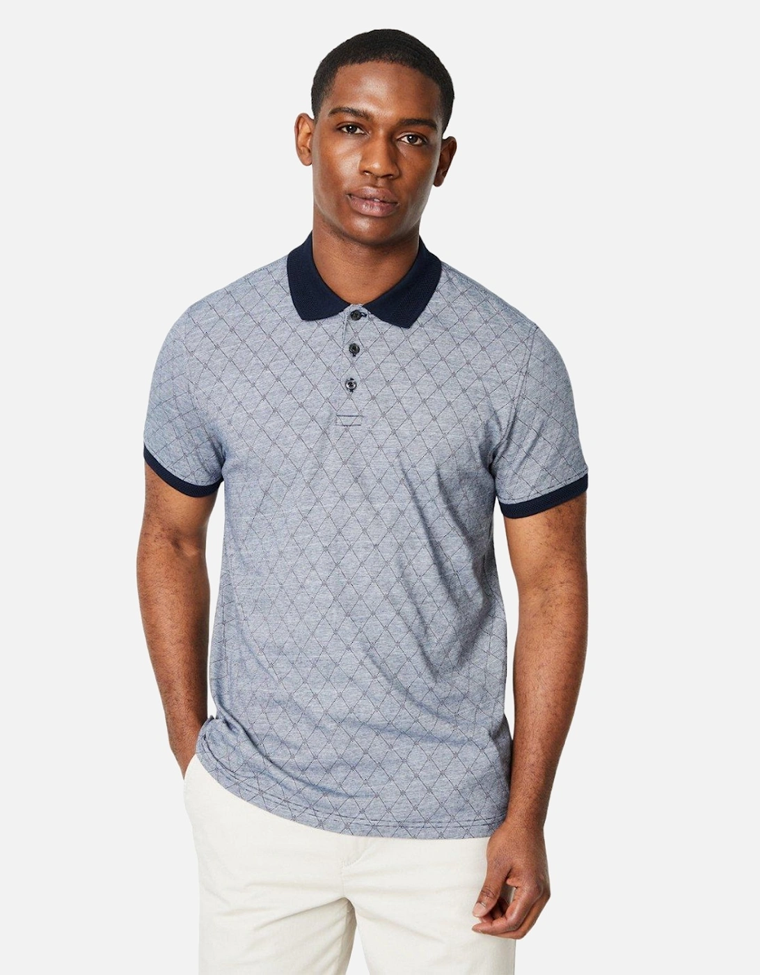 Mens Diamond Jacquard Polo Shirt, 4 of 3