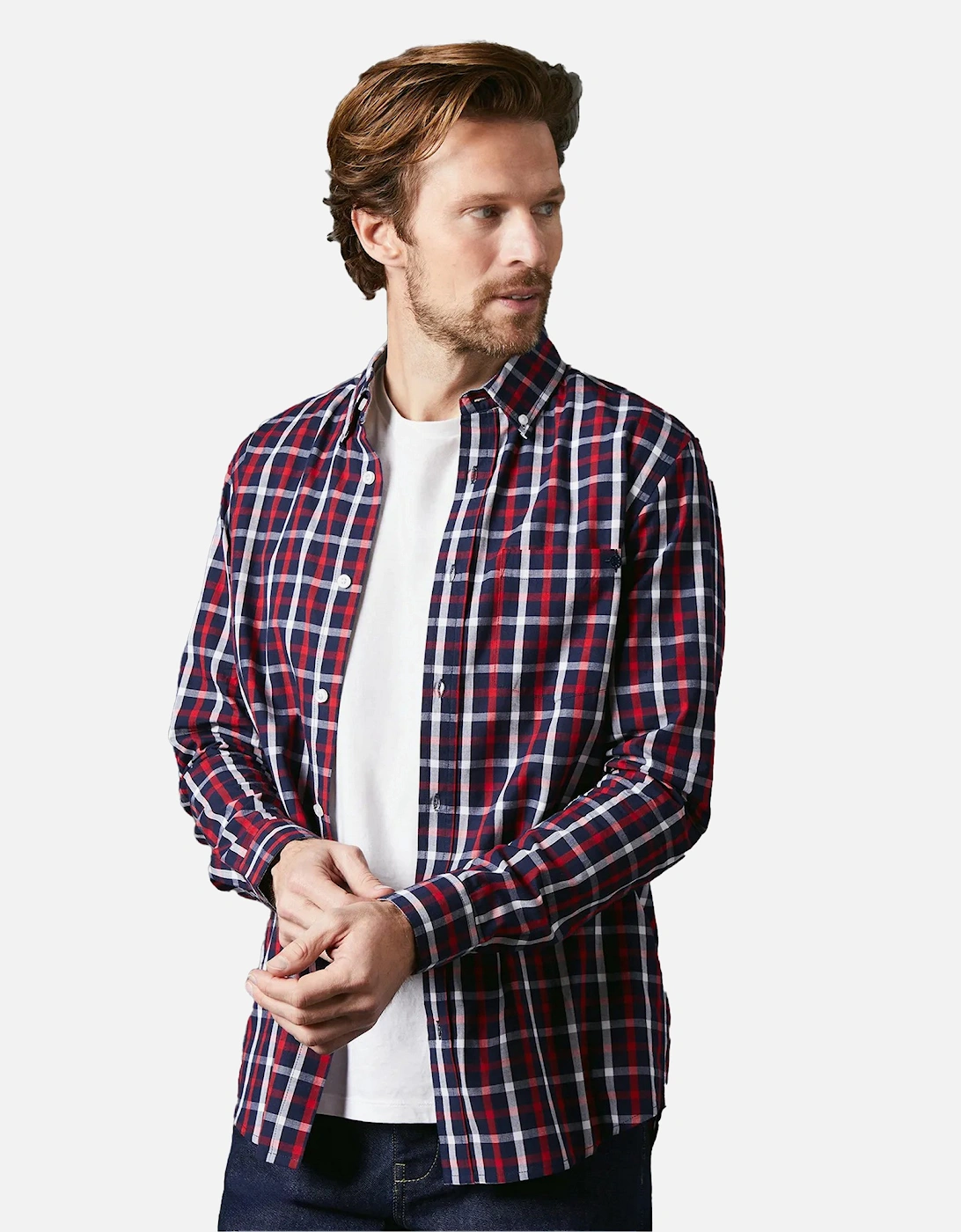Mens Tattersall Check Long-Sleeved Shirt