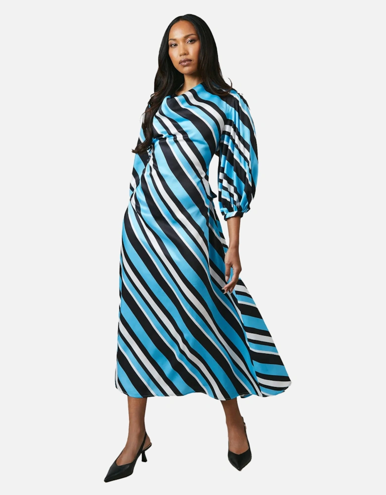 Womens/Ladies Printed Cowl Neck 3/4 Sleeve Midi Dress