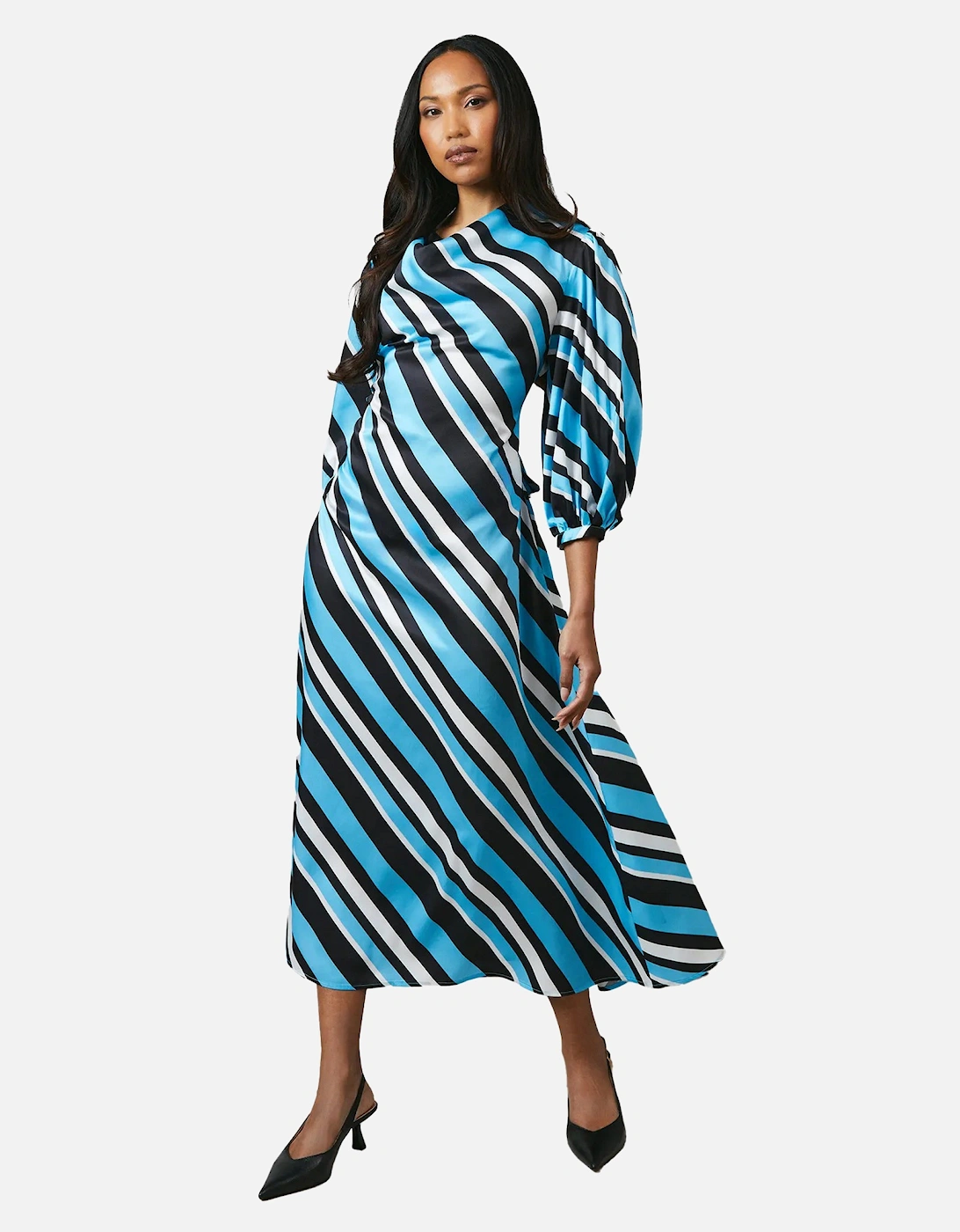 Womens/Ladies Printed Cowl Neck 3/4 Sleeve Midi Dress, 6 of 5