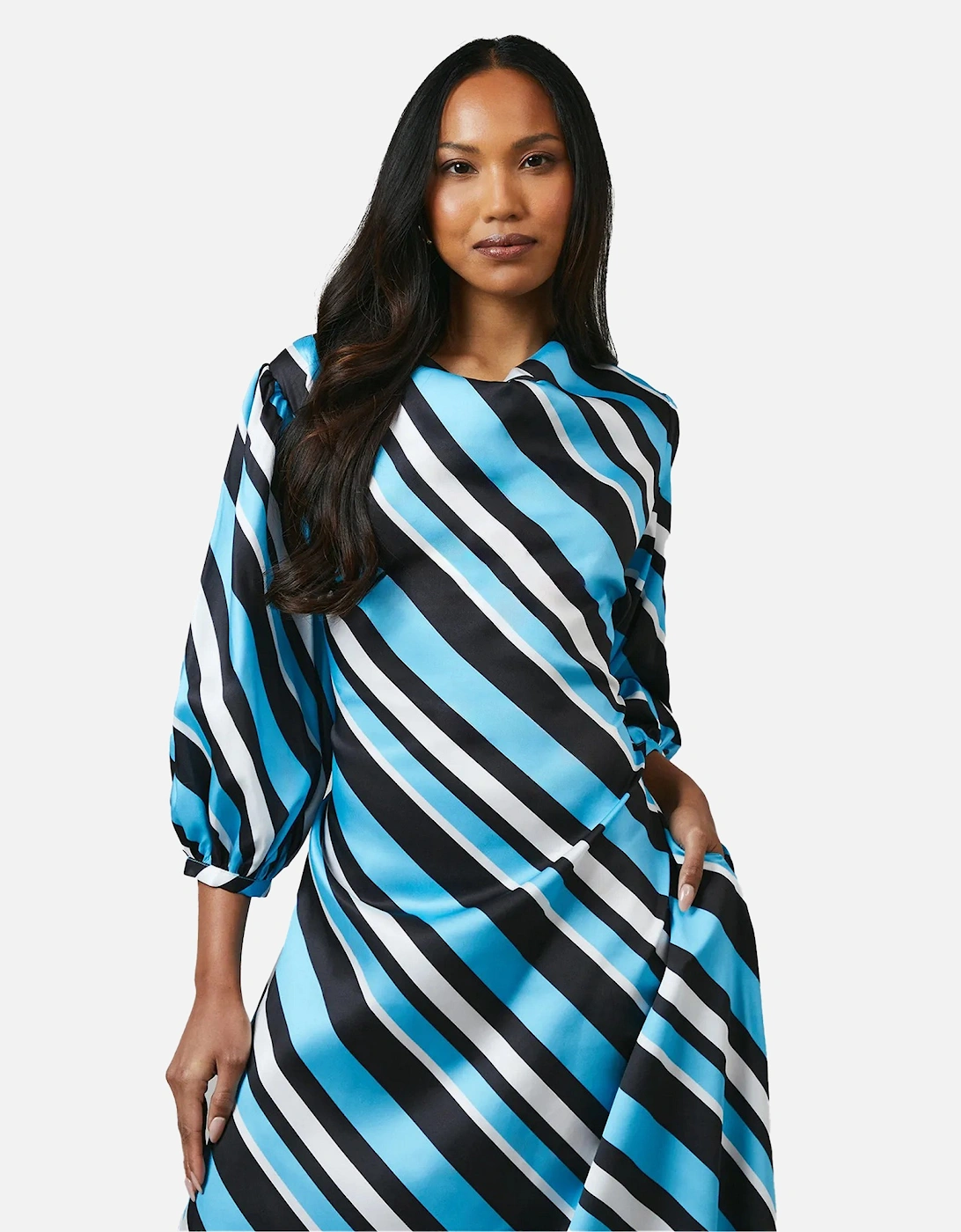 Womens/Ladies Printed Cowl Neck 3/4 Sleeve Midi Dress