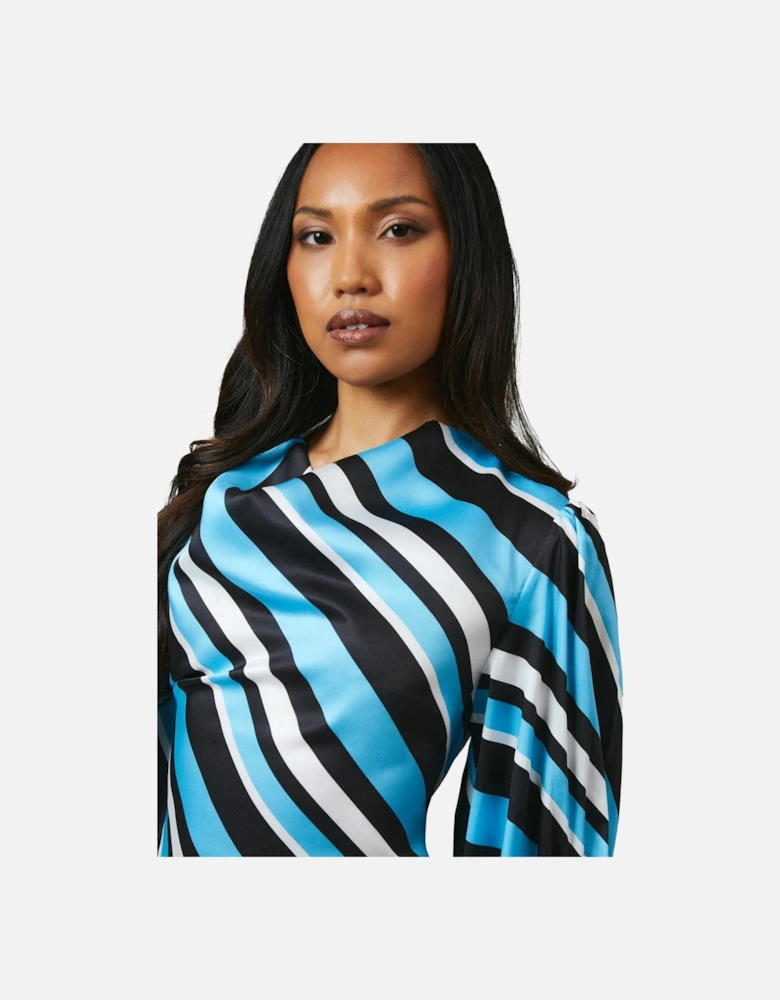 Womens/Ladies Printed Cowl Neck 3/4 Sleeve Midi Dress