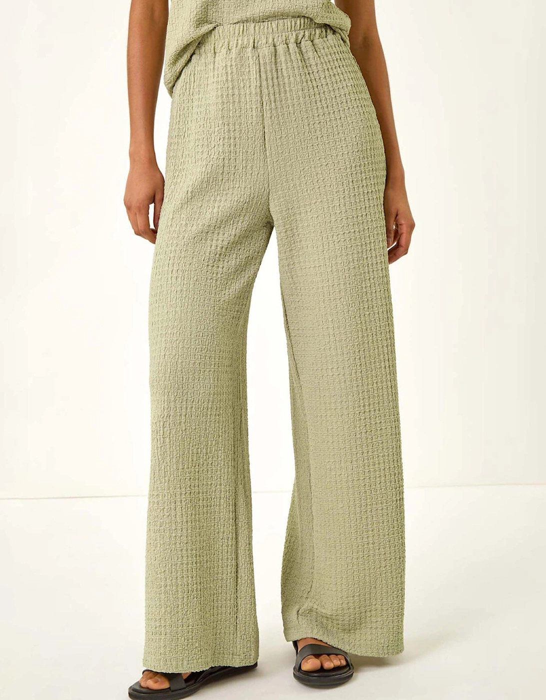 Dusk Textured Wide Leg Stretch Trouser - Beige, 2 of 1
