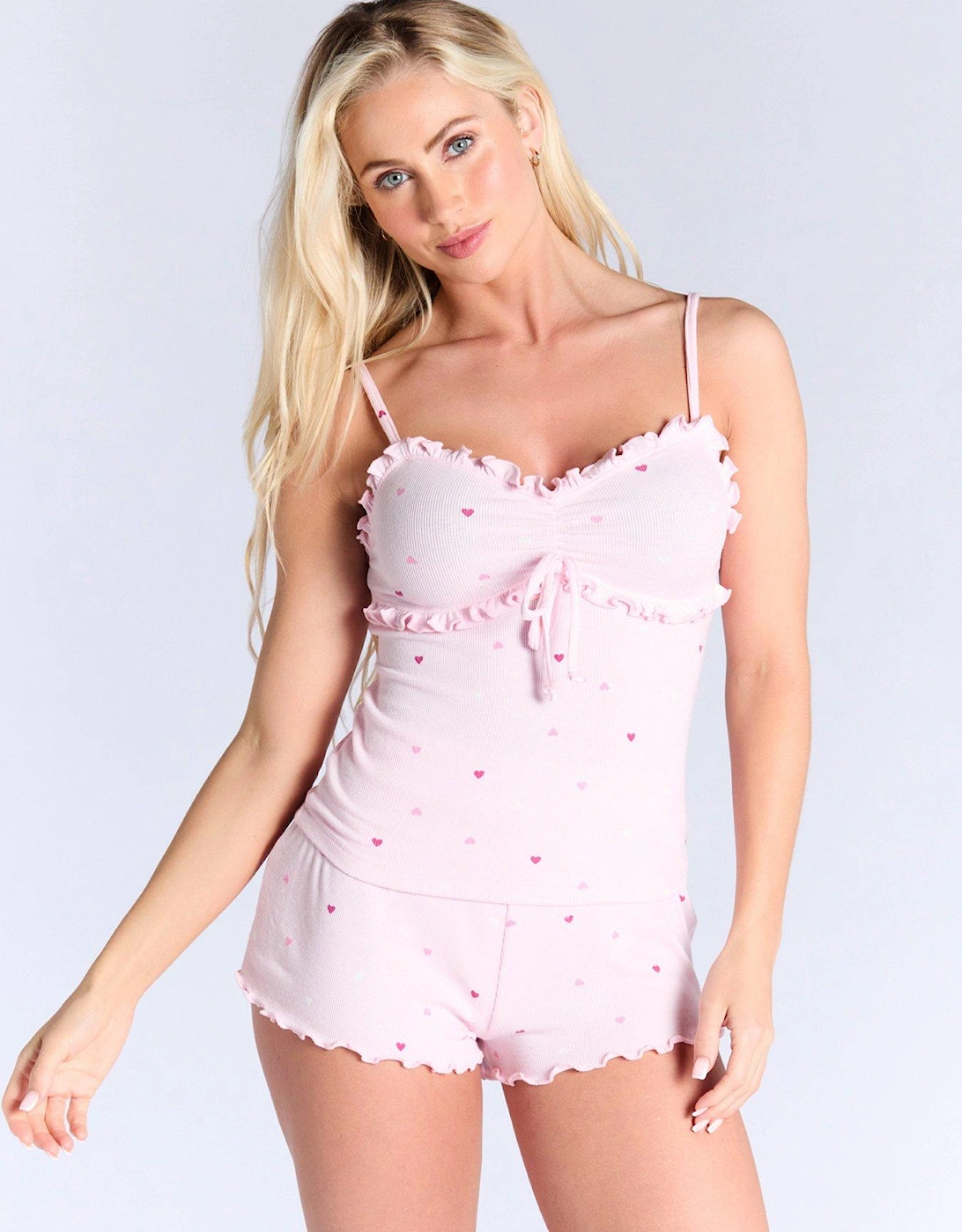 Multi Heart Rib Frill Cami Set - Pink Mix, 2 of 1
