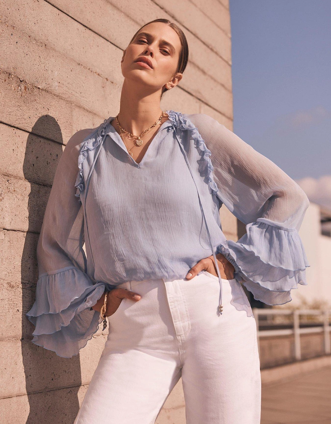 Blue Ruffle Detail Blouse, 2 of 1