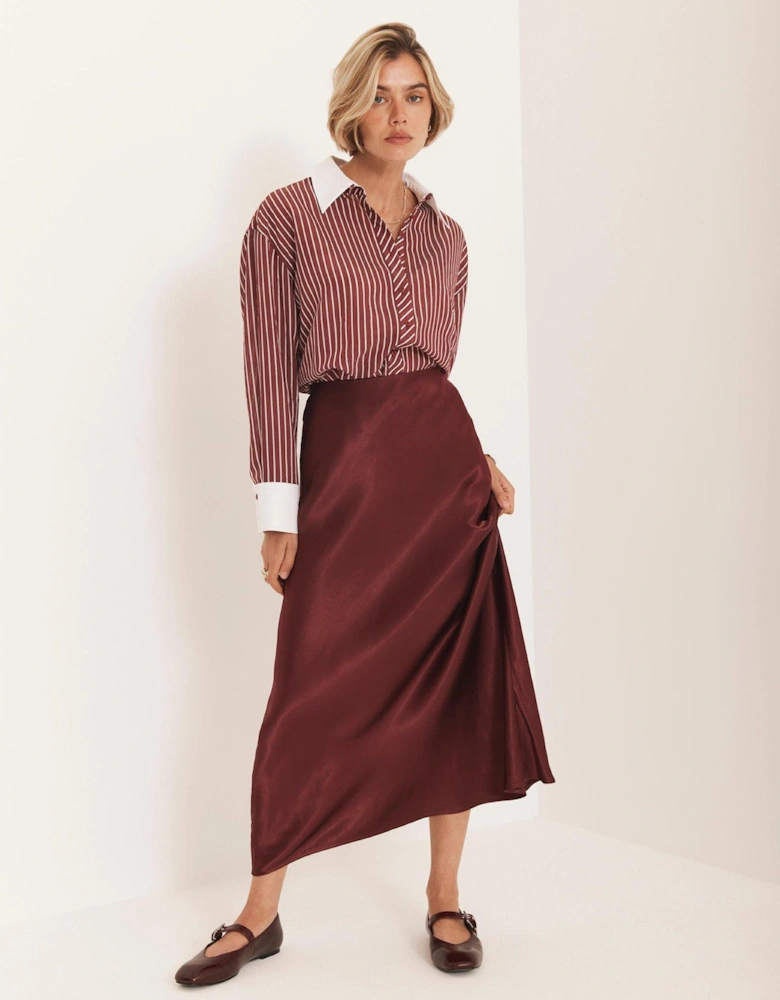 Burgundy Satin Slip Midi Skirt