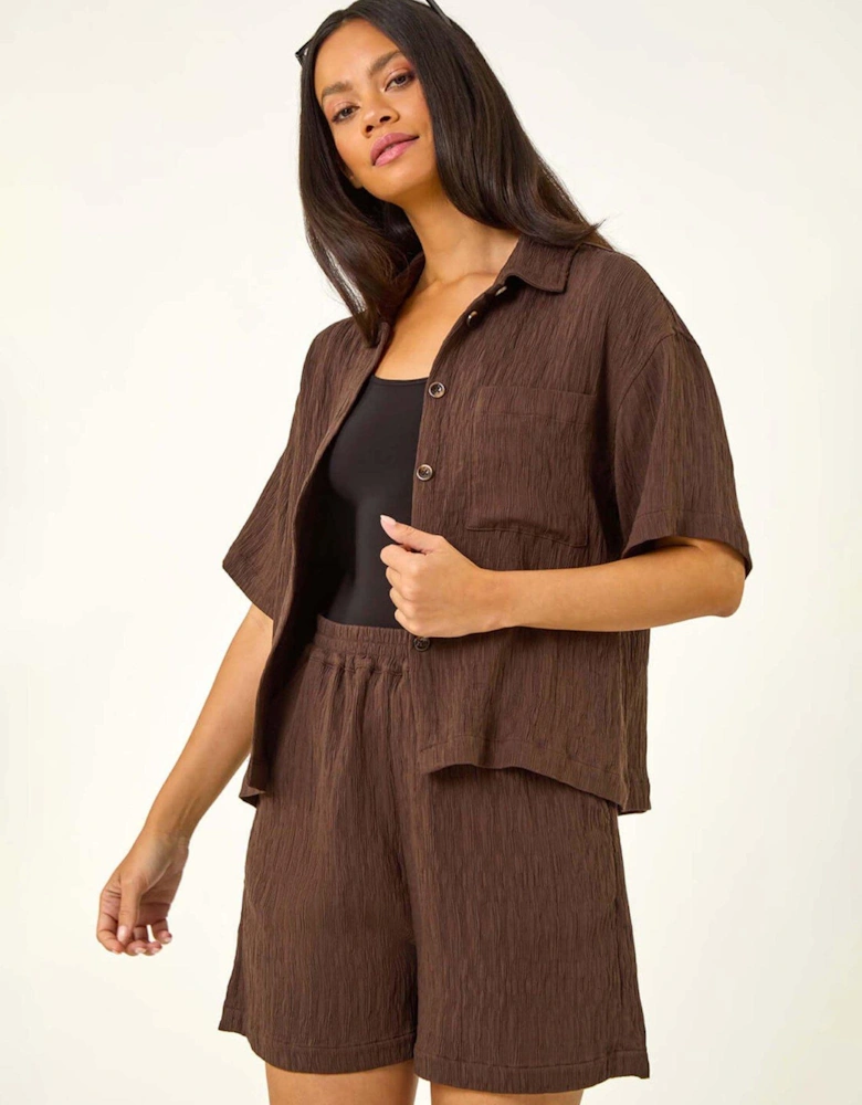 Dusk Textured Buttoned Blouse - Brown