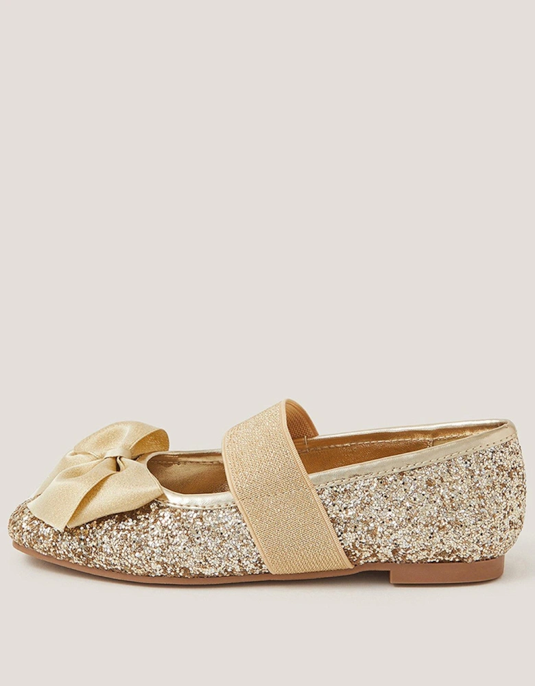 Girls Glitter Bow Ballerina Shoes - Gold