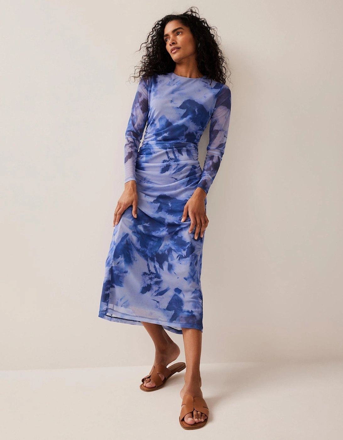 Abstract Print Mesh Midi Dress - Blue, 2 of 1