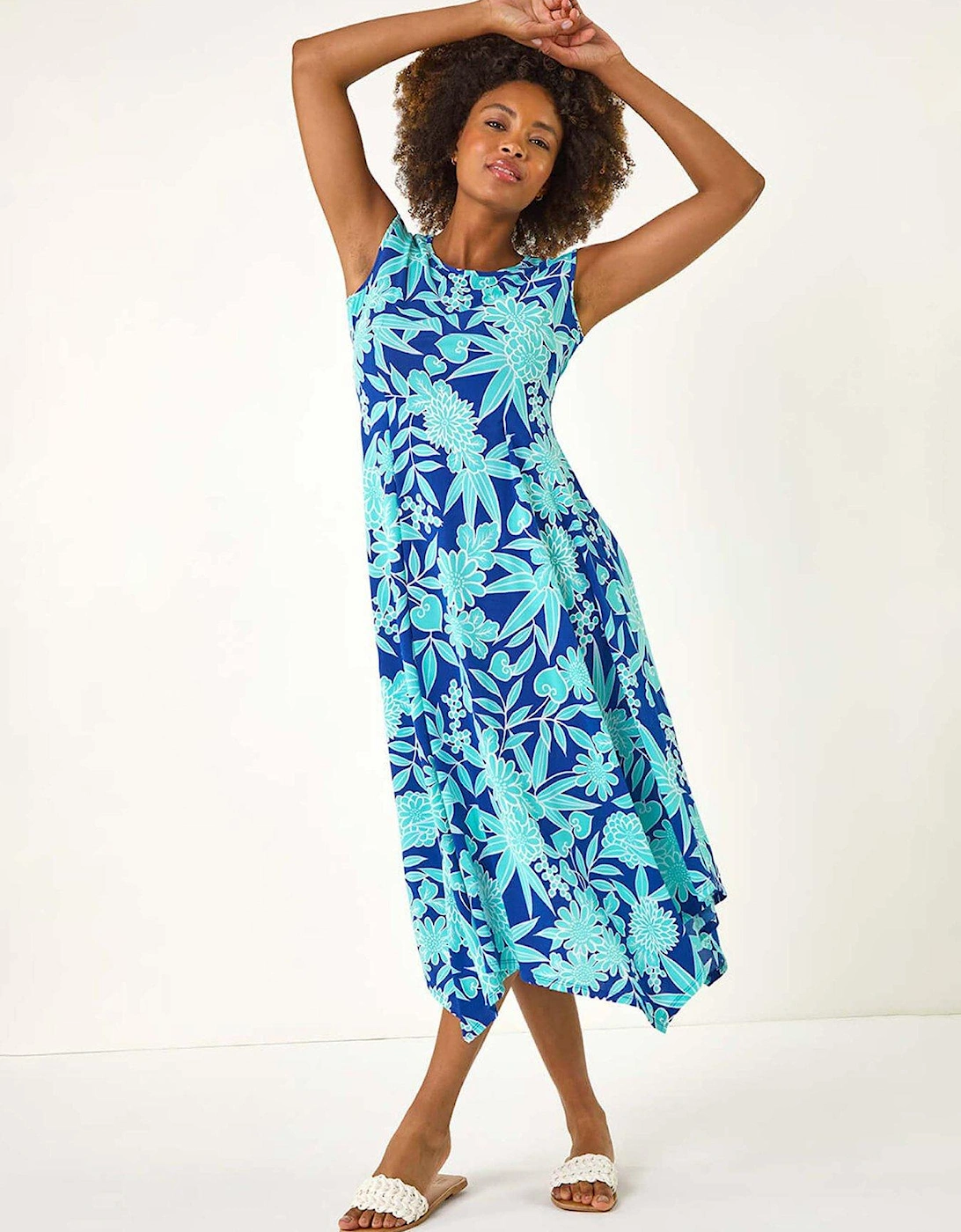 Floral Puff Print Stretch Maxi Dress - Royal Blue, 2 of 1