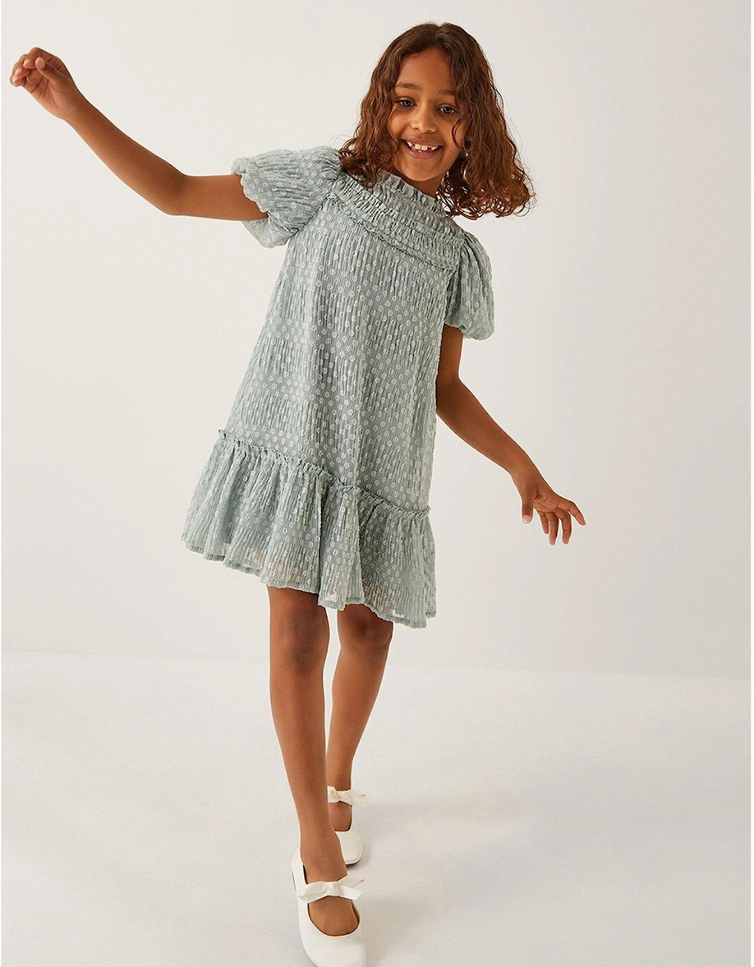 Girls Dobby Textured Dress - Green, 2 of 1