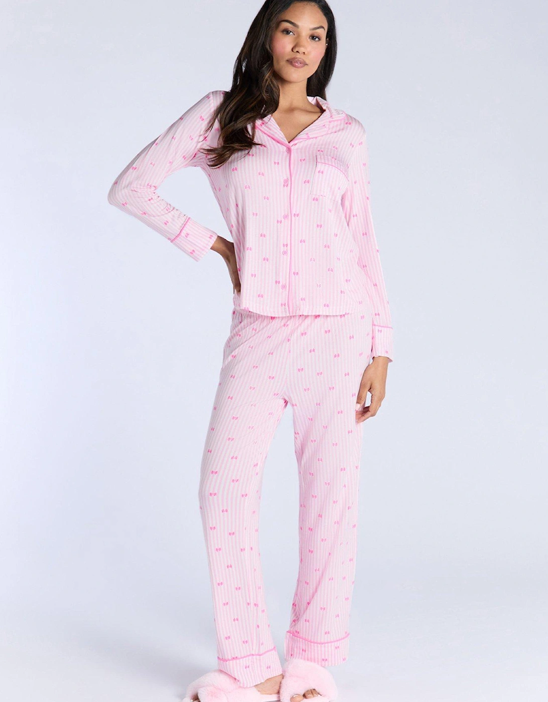 Box Stripe Long Sleeve Revere & Pant Set - Pink Mix, 2 of 1