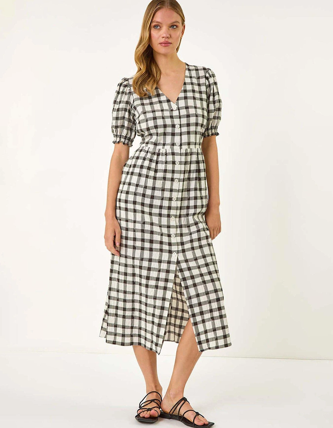 Check Button Midi Dress - Black, 2 of 1
