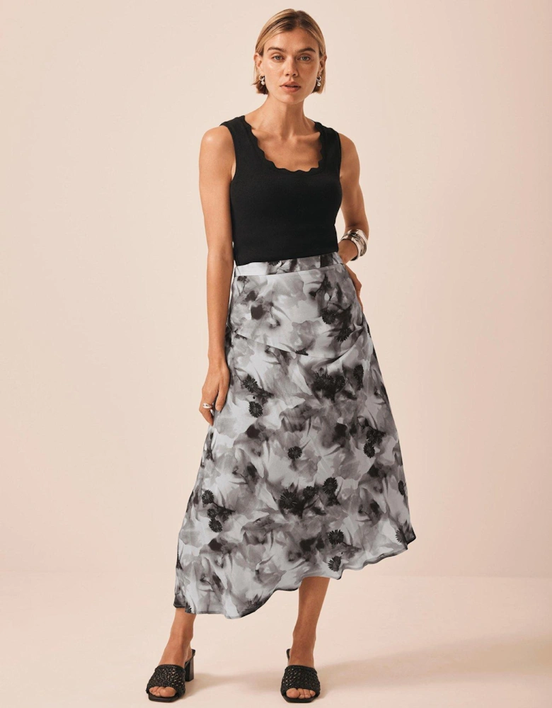 Grey Abstract Print Skirt