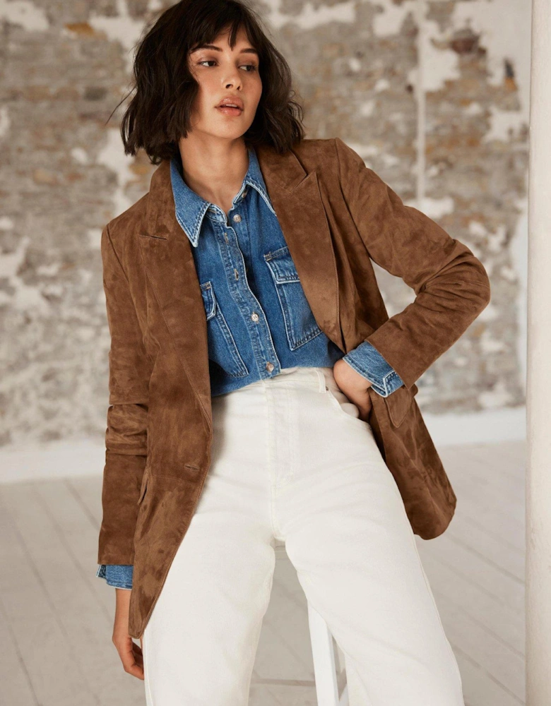 Tan Suede Blazer - Brown