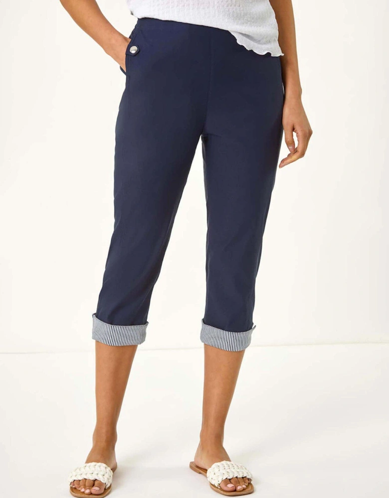 Contrast Stripe Cropped Trouser - Navy