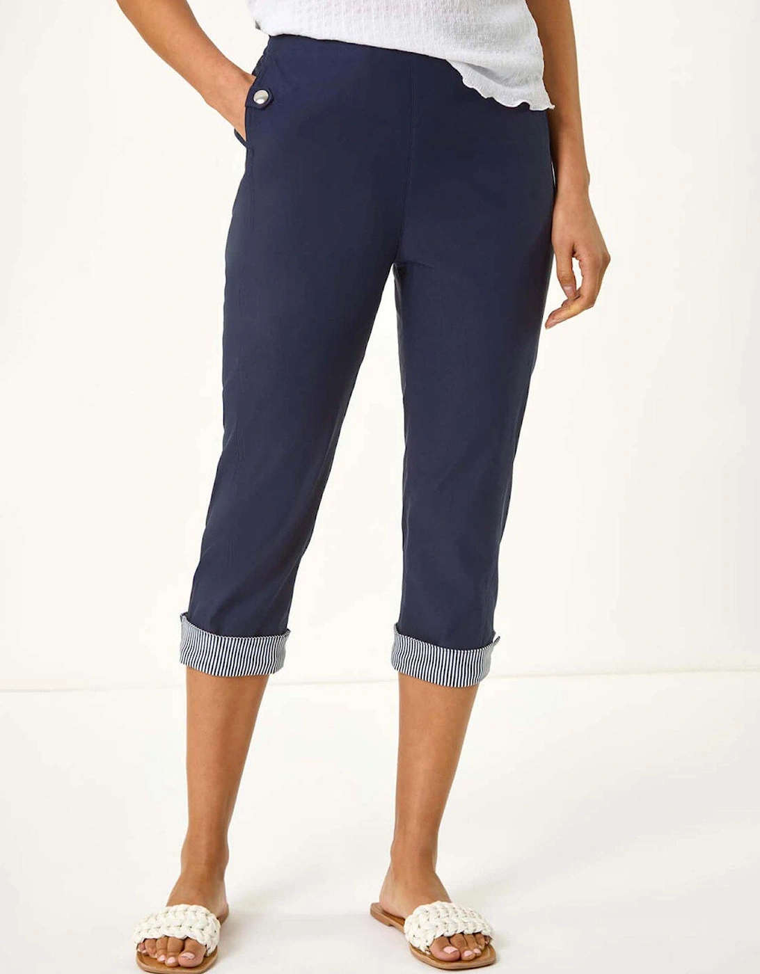 Contrast Stripe Cropped Trouser - Navy, 2 of 1
