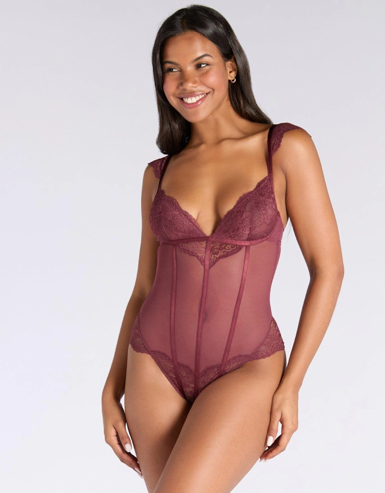Boux Avene Frida Lace & Mesh Body - Oxblood