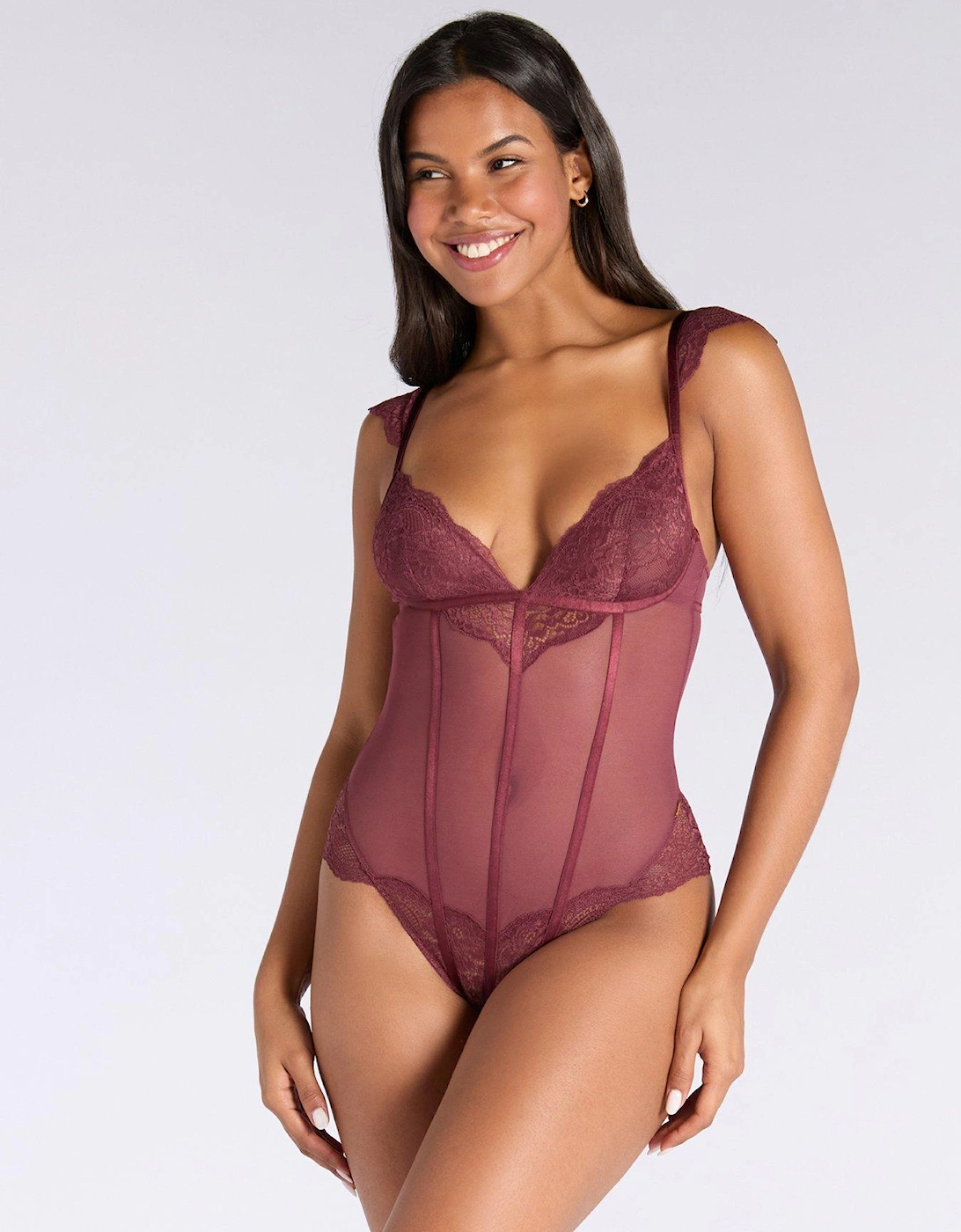 Boux Avene Frida Lace & Mesh Body - Oxblood, 2 of 1