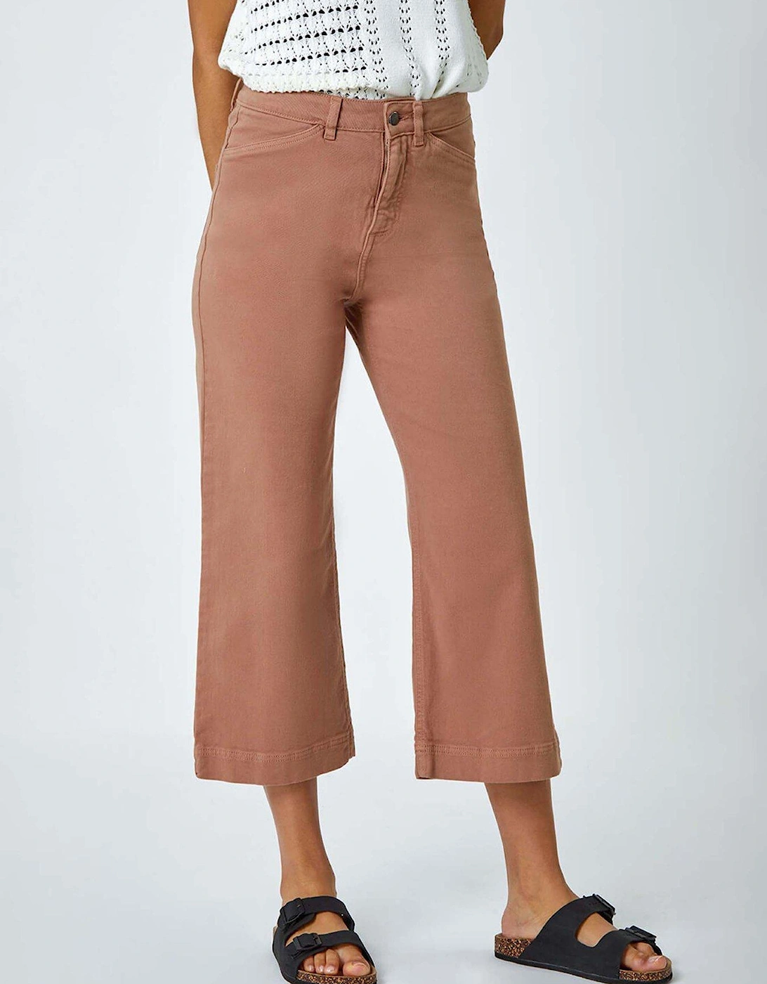 Cotton Denim Stretch Culottes - Tan, 2 of 1