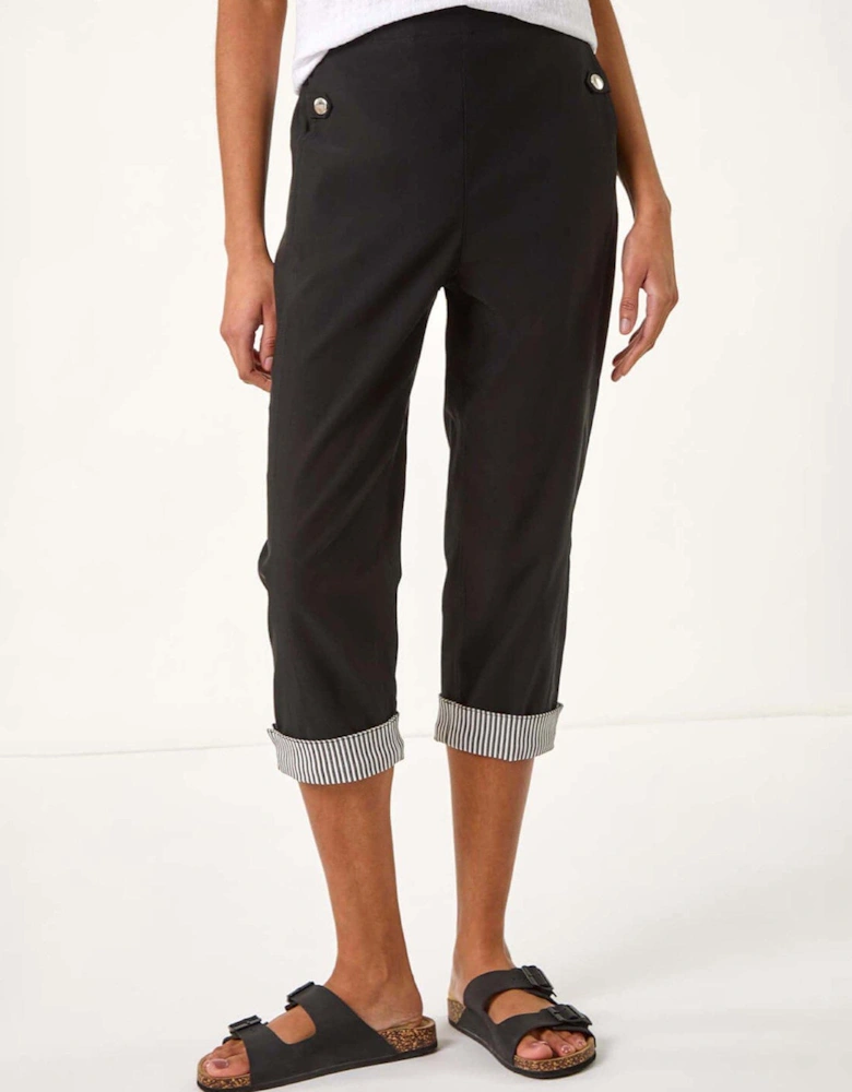 Contrast Stripe Cropped Stretch Trouser - Black