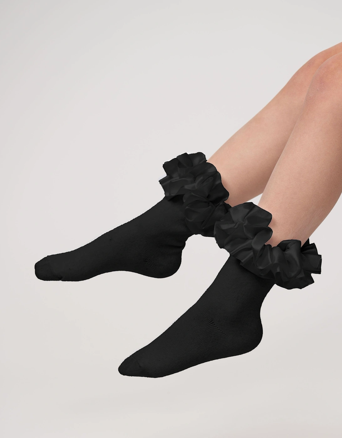 Girls Black Ribbon Frill Ankle Socks, 3 of 2