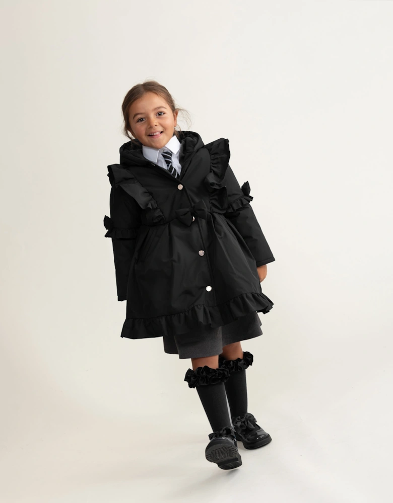 Girls Black Padded Frill Coat